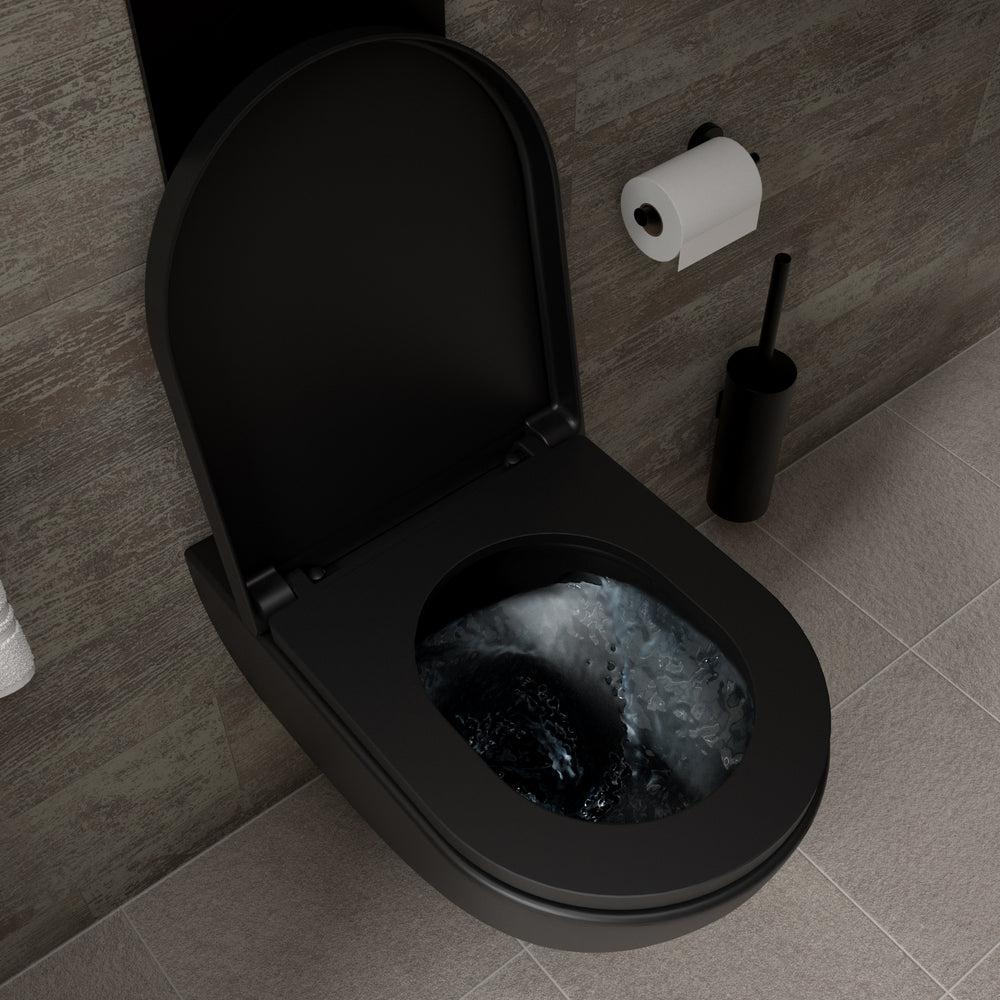 Tondi Wall Hung Rimless Toilet & Soft Close Seat - 55cm Matt Black