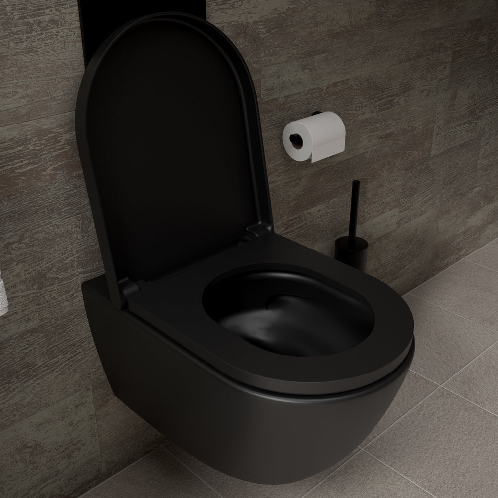 Tondi Wall Hung Rimless Toilet & Soft Close Seat - 55cm Matt Black
