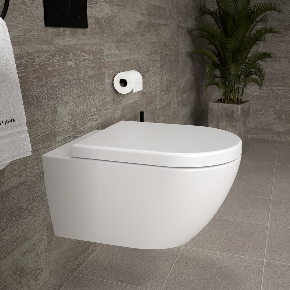 Tondi Wall Hung Rimless Toilet & Soft Close Seat - 55cm Matt White