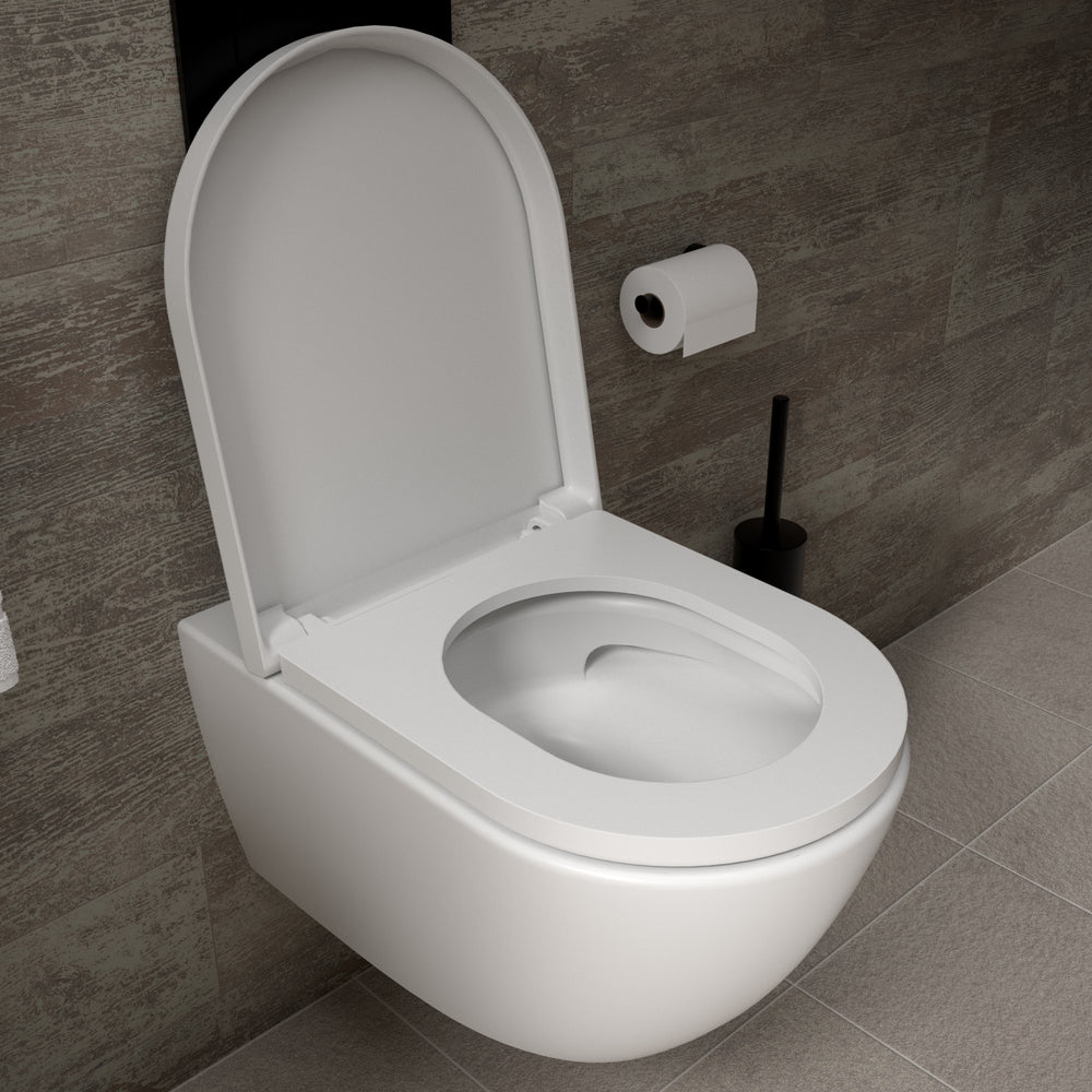 Tondi Wall Hung Rimless Toilet & Soft Close Seat - 55cm Matt White