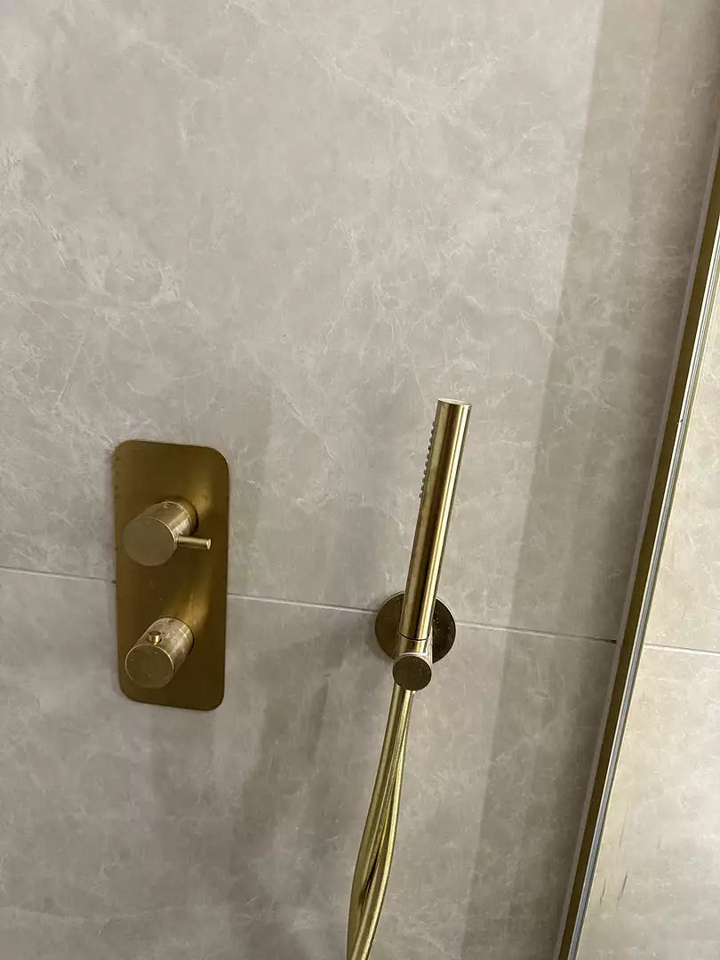 Two Way Thermostatic Shower Set With Handheld Shower And Wall Mounted Shower Head - Brushed Brass