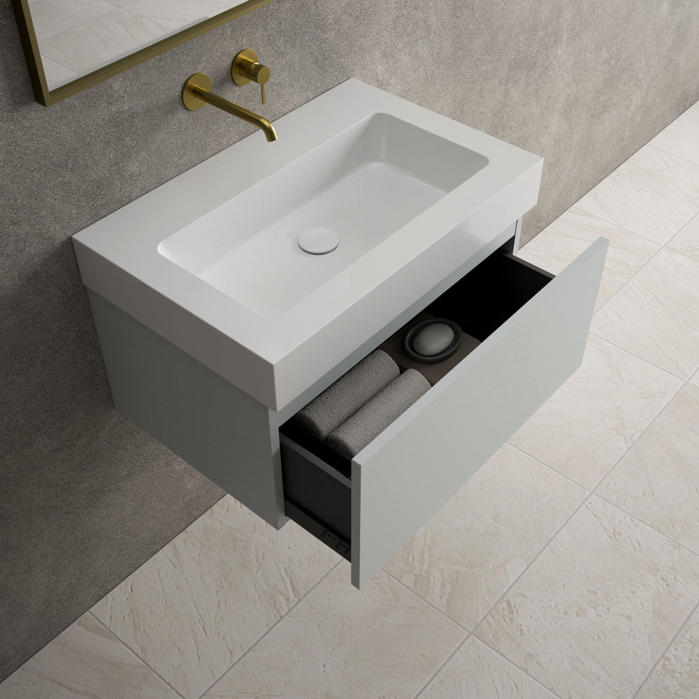 Raffinata One Drawer Vanity Unit  With Beyondstone BLOC Basin - Matt Dove 700mm