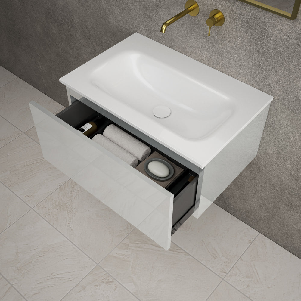 Raffinata One Drawer Vanity Unit  With Beyondstone Basin - Gloss Dove 700mm