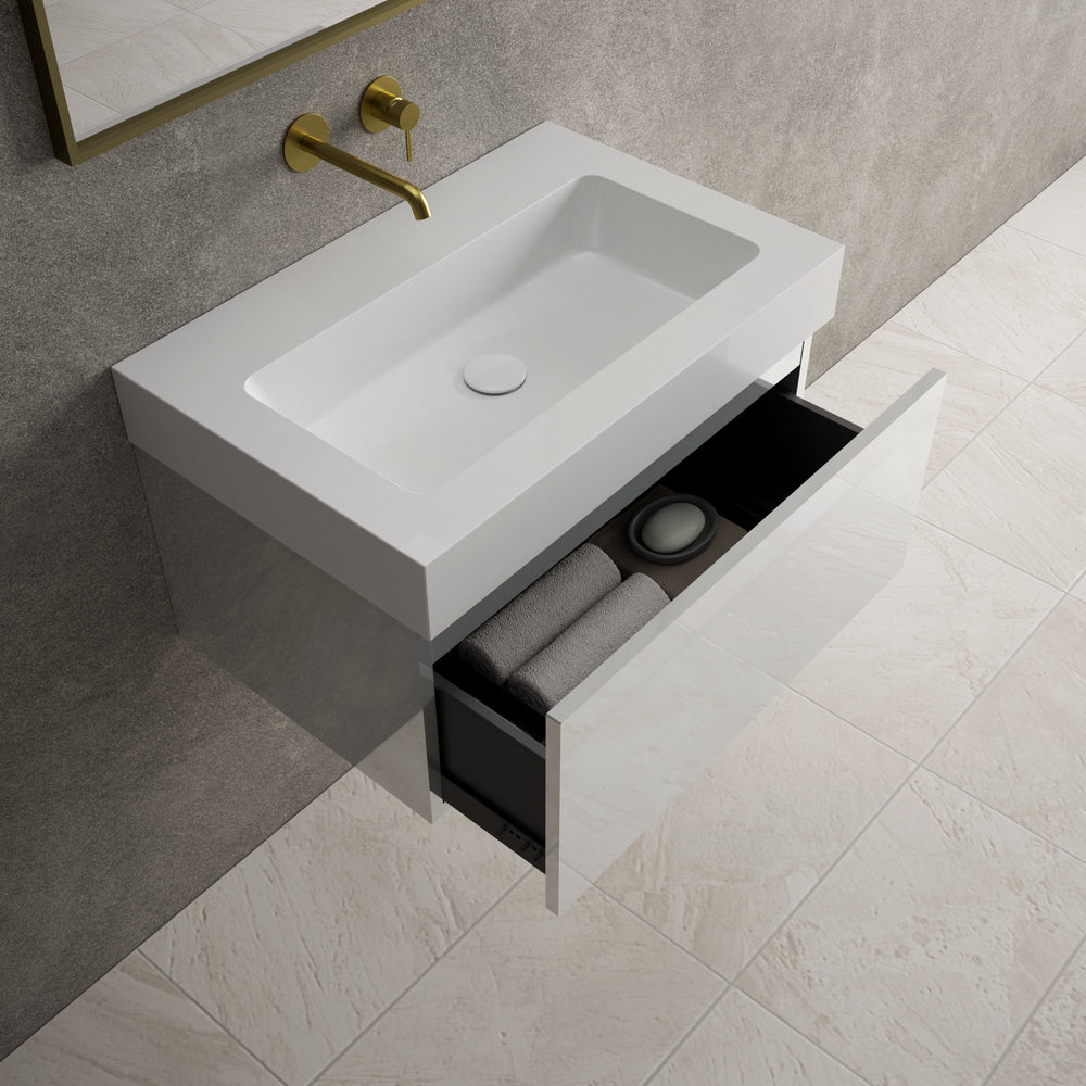 Raffinata One Drawer Vanity Unit  With Beyondstone BLOC Basin - Gloss Dove 700mm