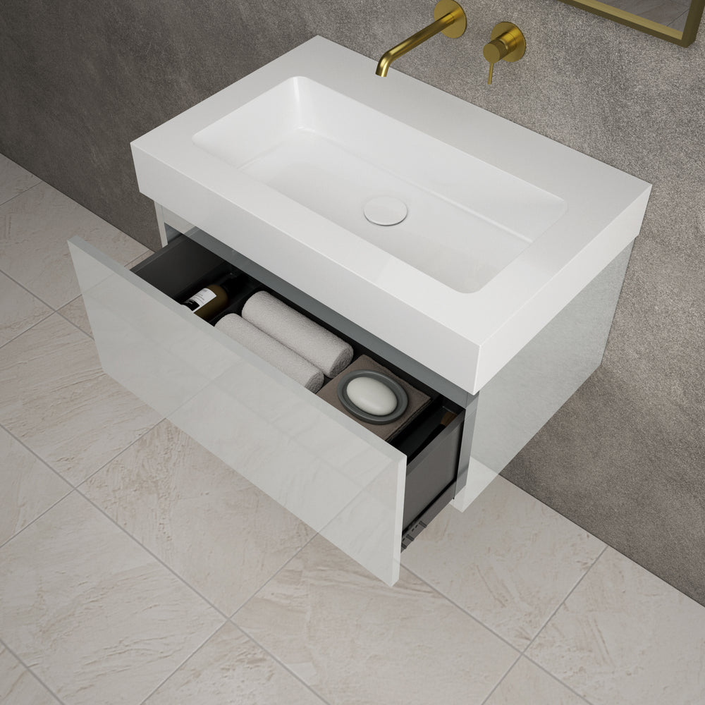 Raffinata One Drawer Vanity Unit  With Beyondstone BLOC Basin - Gloss Dove 700mm