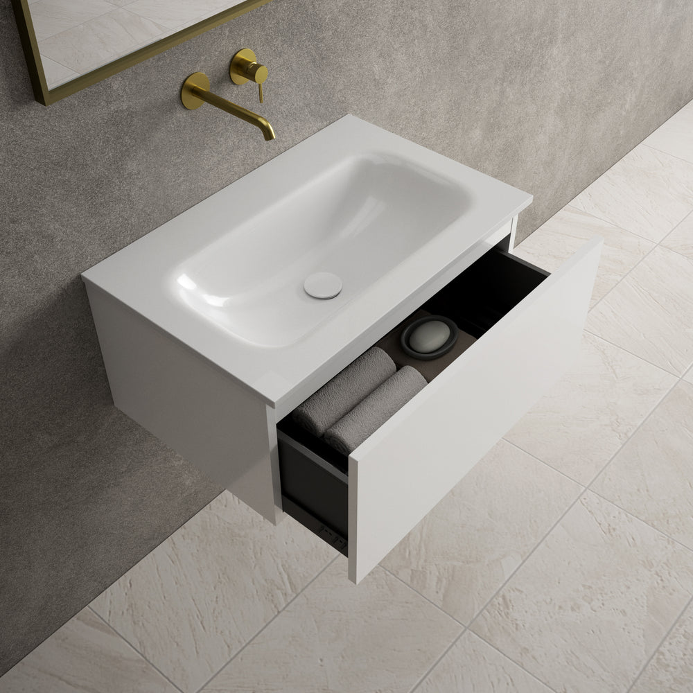 Raffinata One Drawer Vanity Unit  With Beyondstone Basin - Gloss White 700mm