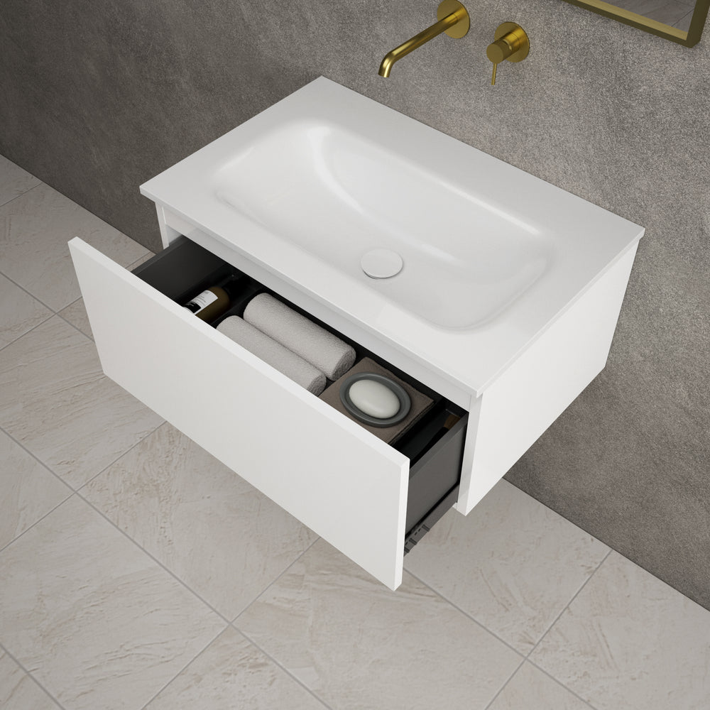 Raffinata One Drawer Vanity Unit  With Beyondstone Basin - Gloss White 700mm