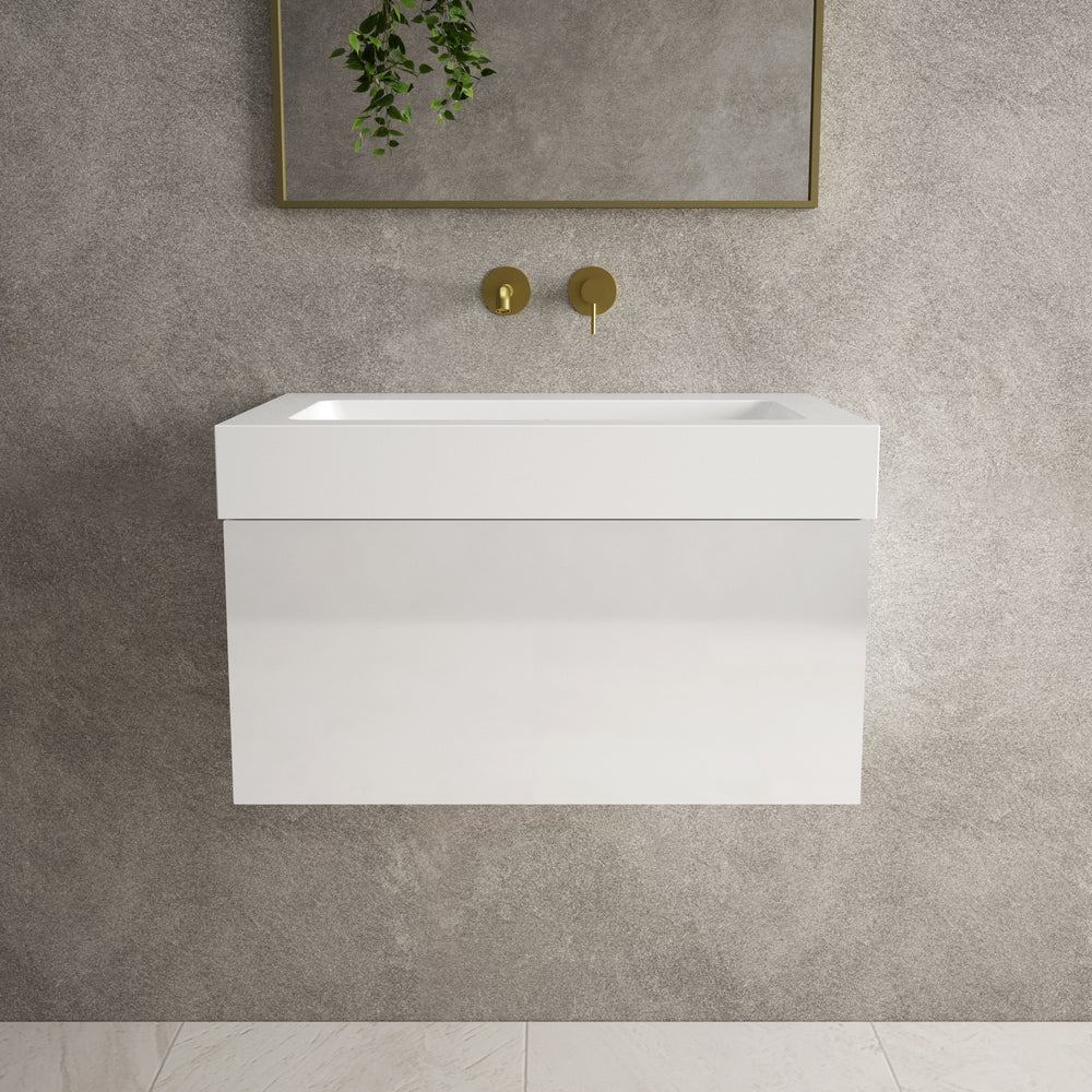 Raffinata One Drawer Vanity Unit  With Beyondstone BLOC Basin - Gloss White 700mm