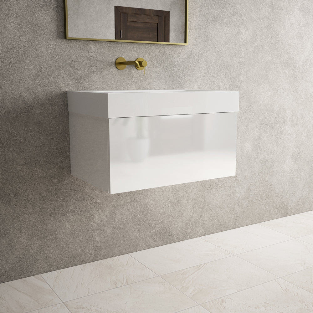 Raffinata One Drawer Vanity Unit  With Beyondstone BLOC Basin - Gloss White 700mm