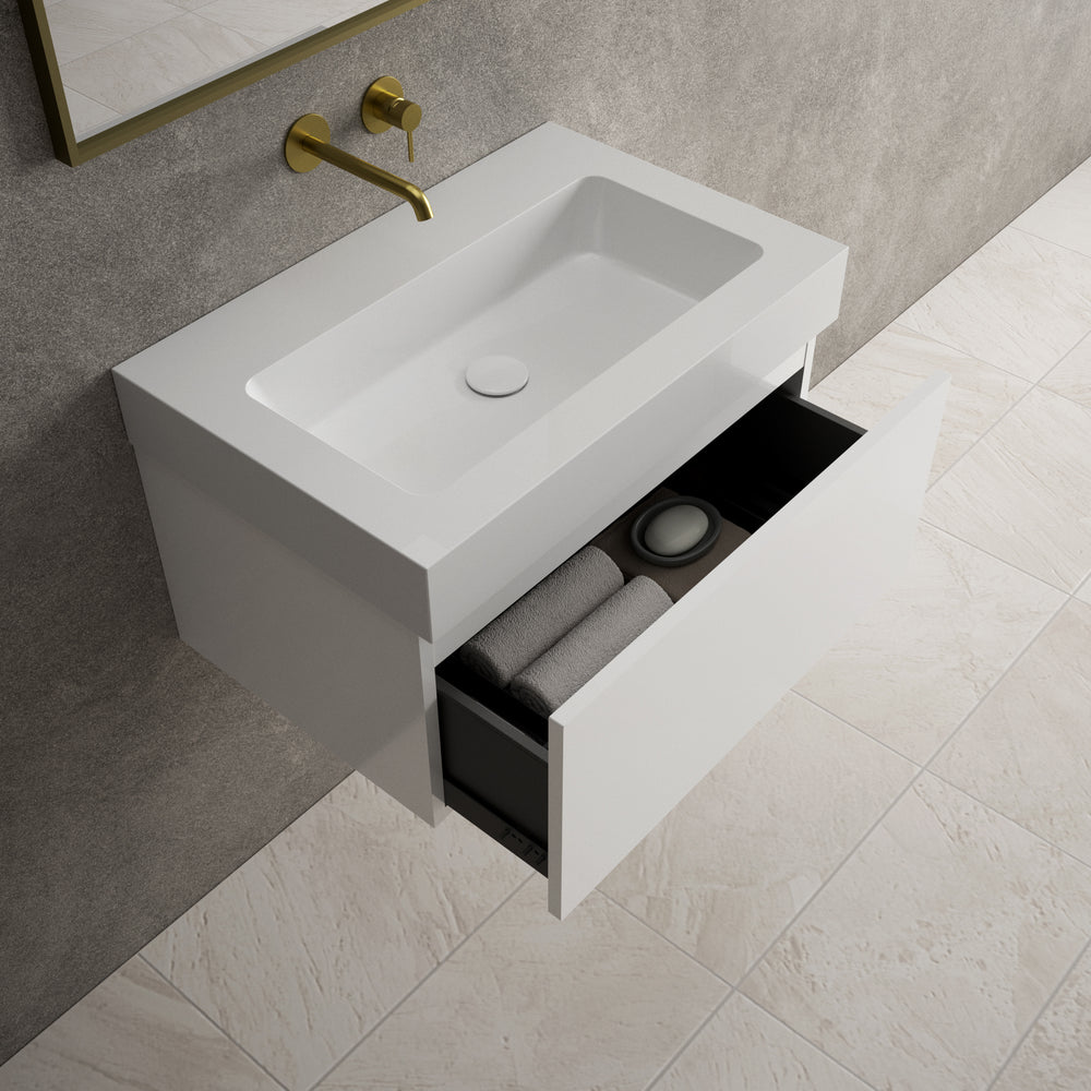 Raffinata One Drawer Vanity Unit  With Beyondstone BLOC Basin - Gloss White 700mm