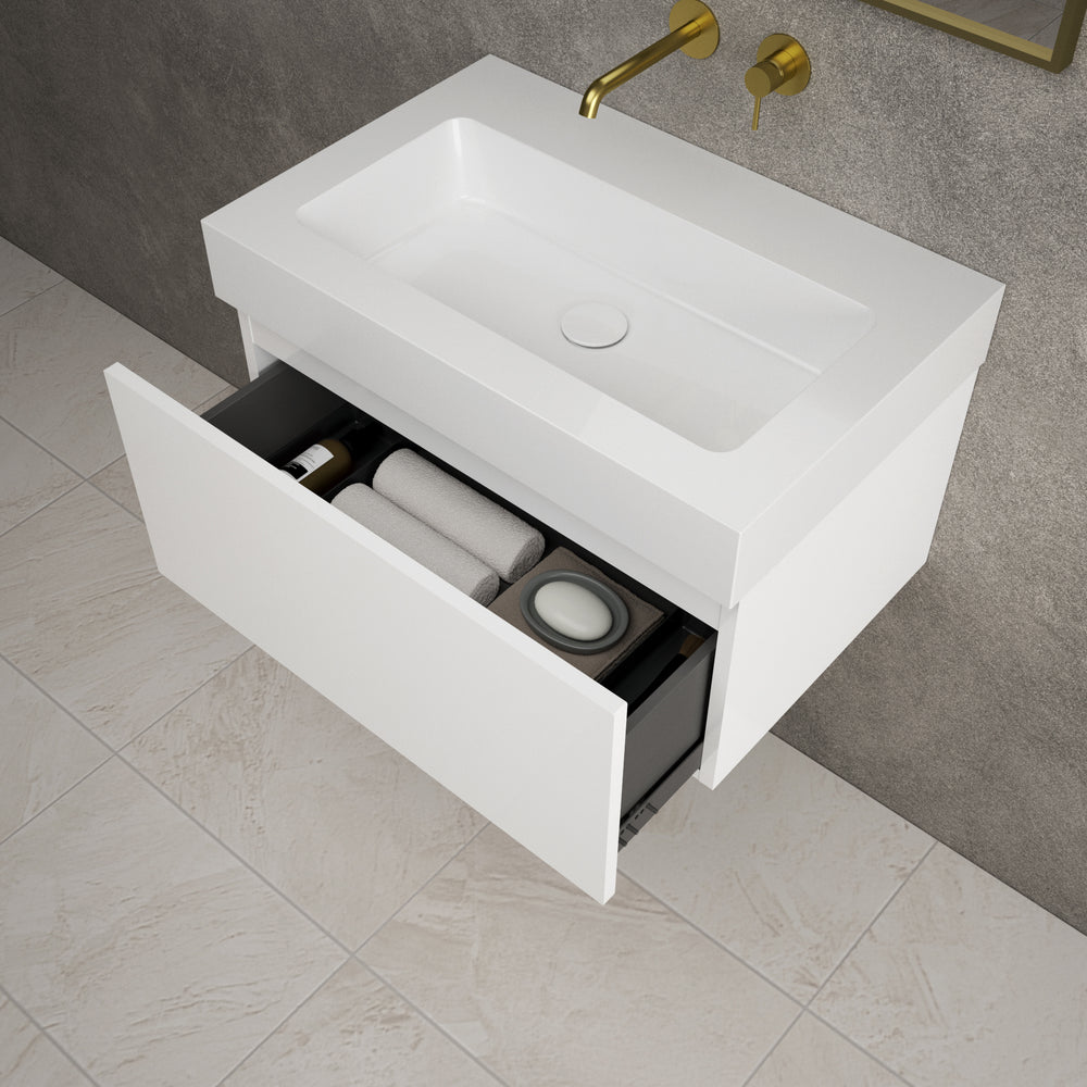Raffinata One Drawer Vanity Unit  With Beyondstone BLOC Basin - Gloss White 700mm