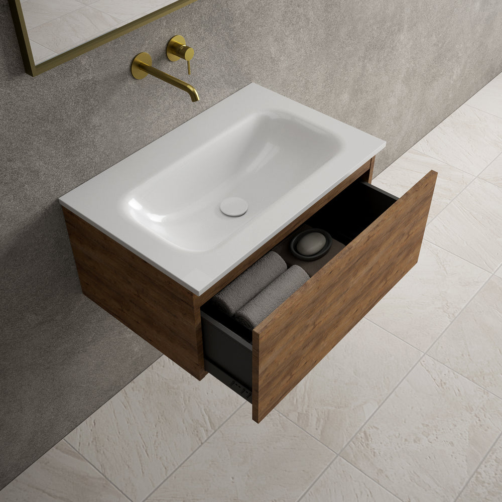 Raffinata One Drawer Vanity Unit  With Beyondstone Basin - Oak 700mm