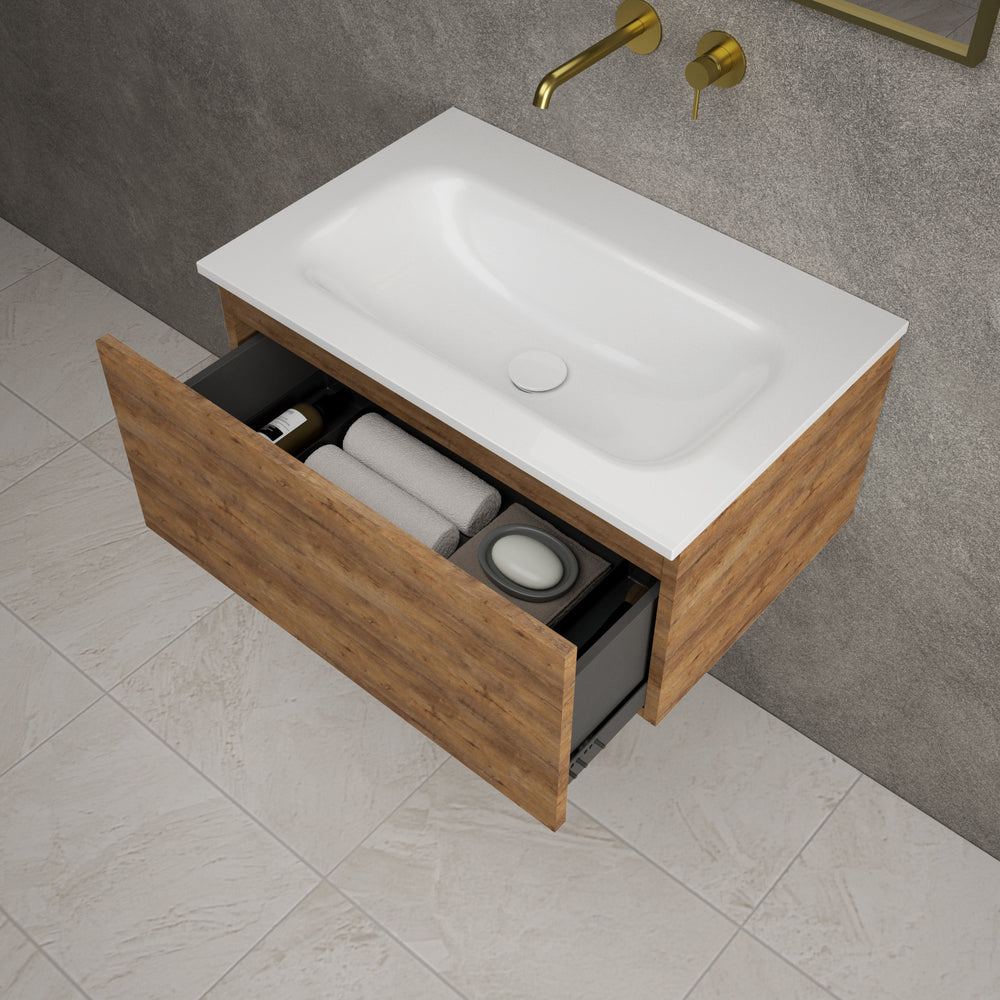 Raffinata One Drawer Vanity Unit  With Beyondstone Basin - Oak 700mm
