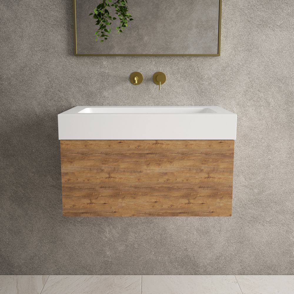 Raffinata One Drawer Vanity Unit  With Beyondstone BLOC Basin - Oak 700mm