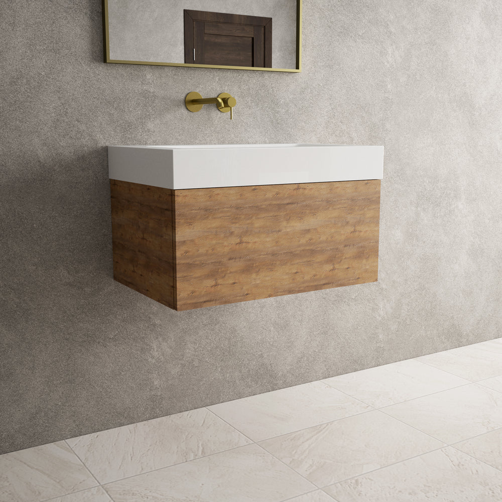 Raffinata One Drawer Vanity Unit  With Beyondstone BLOC Basin - Oak 700mm