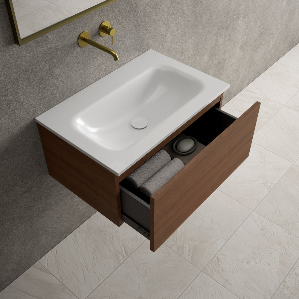 Raffinata One Drawer Vanity Unit  With Beyondstone Basin - Walnut 700mm