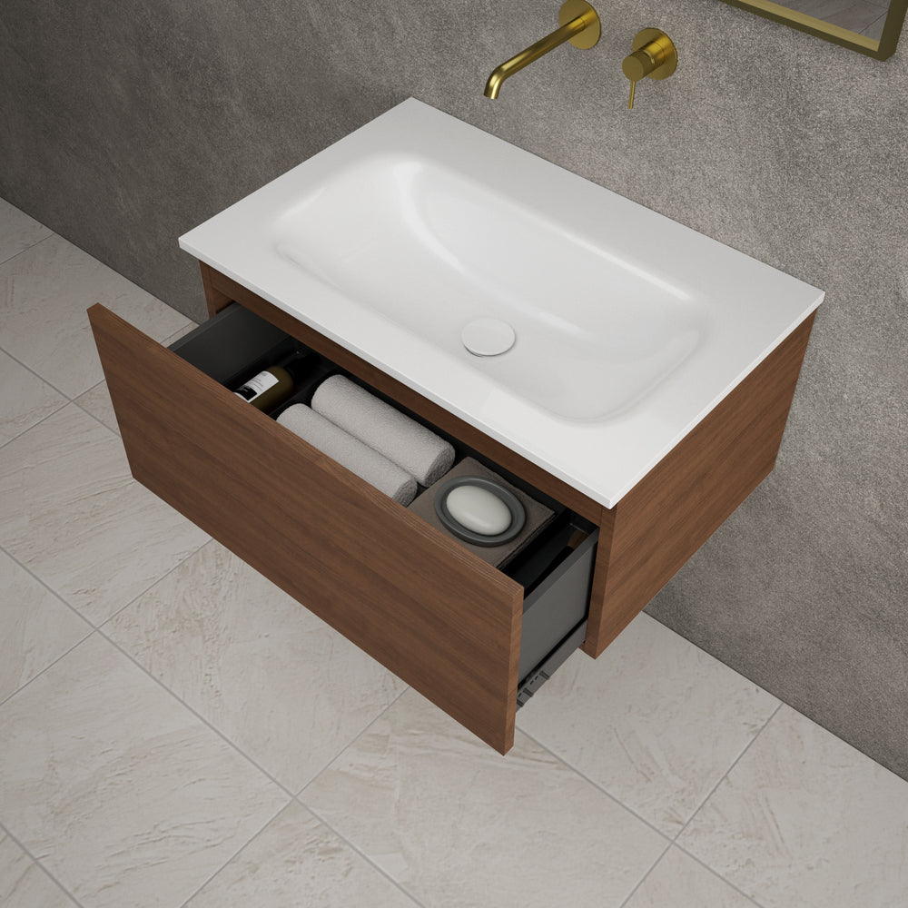Raffinata One Drawer Vanity Unit  With Beyondstone Basin - Walnut 700mm