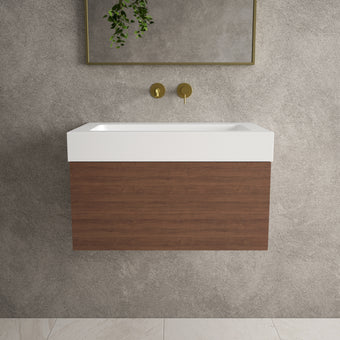Raffinata One Drawer Vanity Unit  With Beyondstone BLOC Basin - Walnut 700mm
