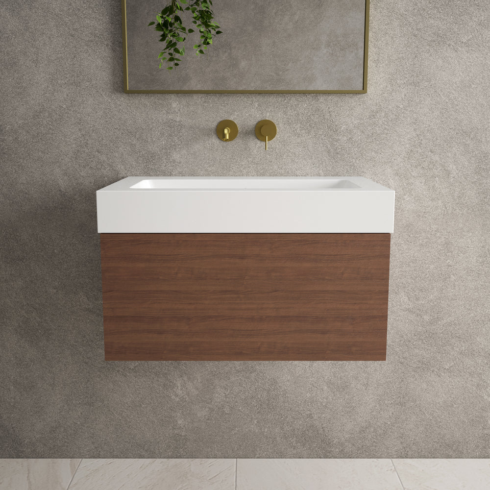 Raffinata One Drawer Vanity Unit  With Beyondstone BLOC Basin - Walnut 700mm