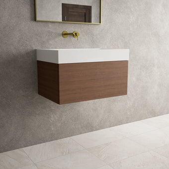 Raffinata One Drawer Vanity Unit  With Beyondstone BLOC Basin - Walnut 700mm