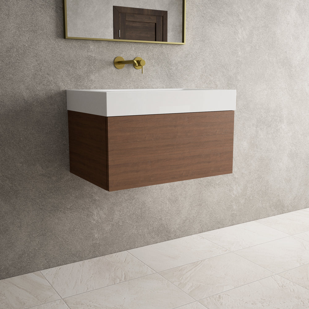 Raffinata One Drawer Vanity Unit  With Beyondstone BLOC Basin - Walnut 700mm