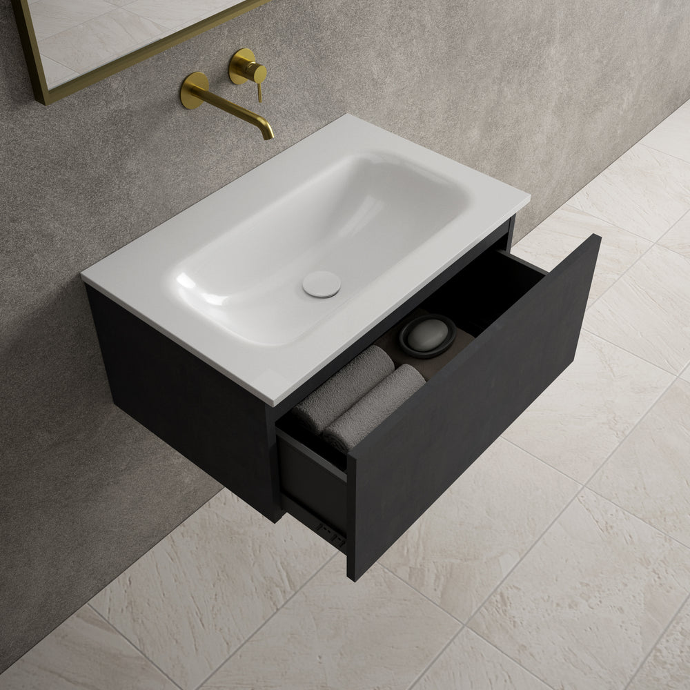 Raffinata One Drawer Vanity Unit With Beyondstone Basin - Dark Concrete 700mm