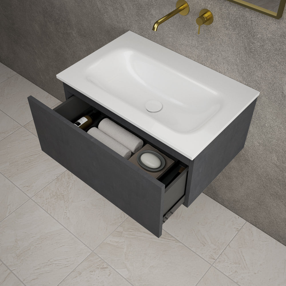 Raffinata One Drawer Vanity Unit With Beyondstone Basin - Dark Concrete 700mm