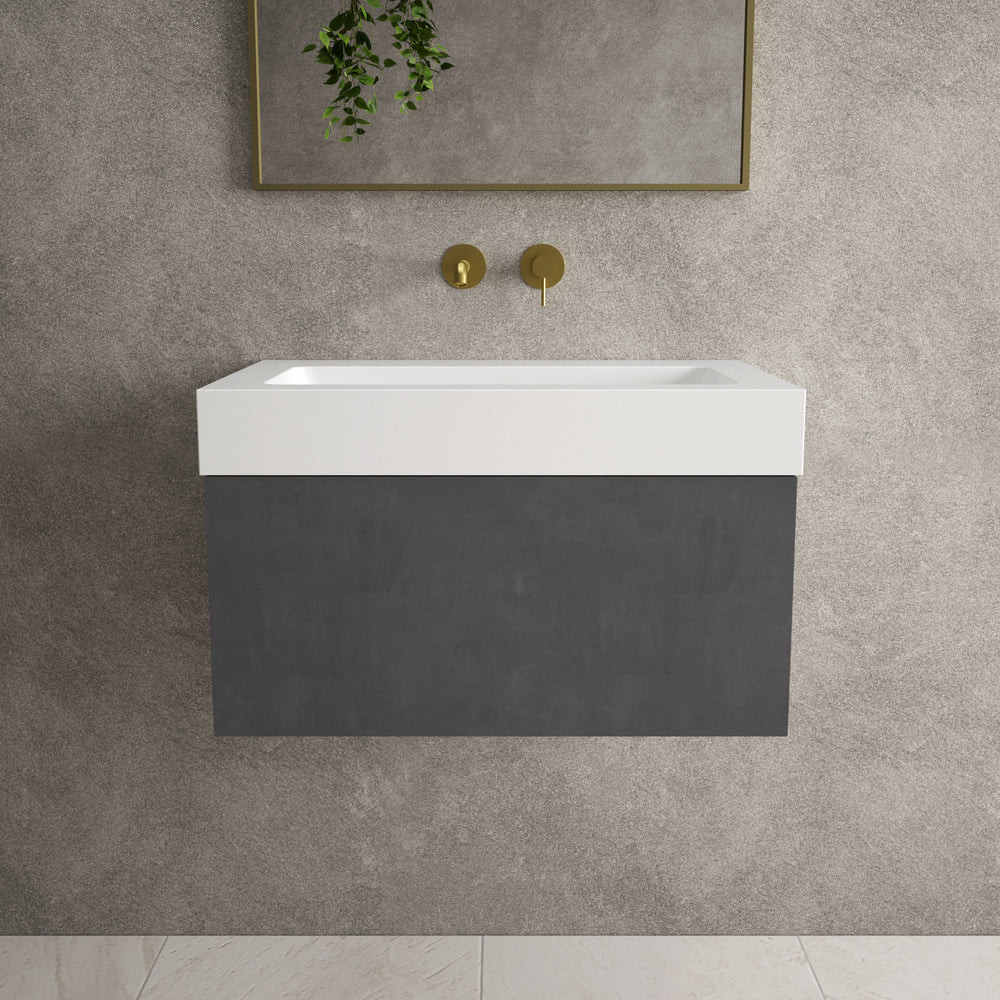 Raffinata One Drawer Vanity Unit With Beyondstone BLOC Basin - Dark Concrete 700mm