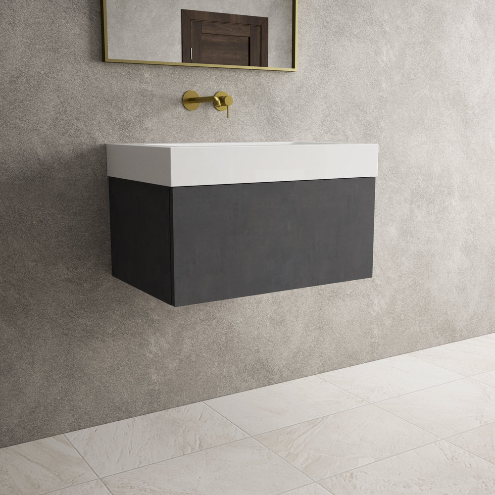 Raffinata One Drawer Vanity Unit With Beyondstone BLOC Basin - Dark Concrete 700mm