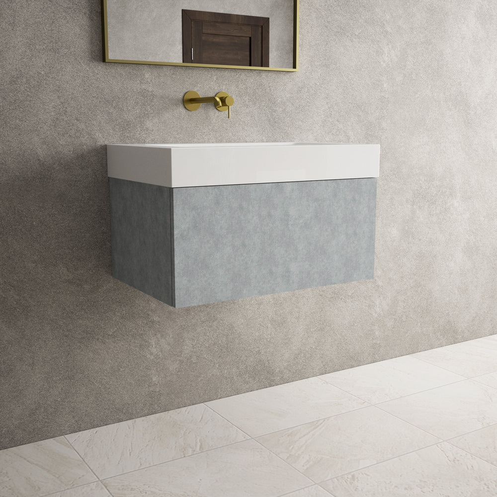 Raffinata One Drawer Vanity Unit  With Beyondstone BLOC Basin - Light Concrete 700mm