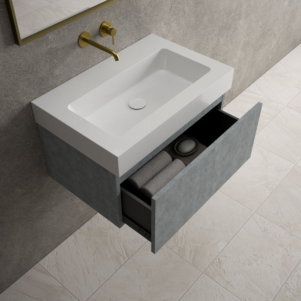 Raffinata One Drawer Vanity Unit  With Beyondstone BLOC Basin - Light Concrete 700mm