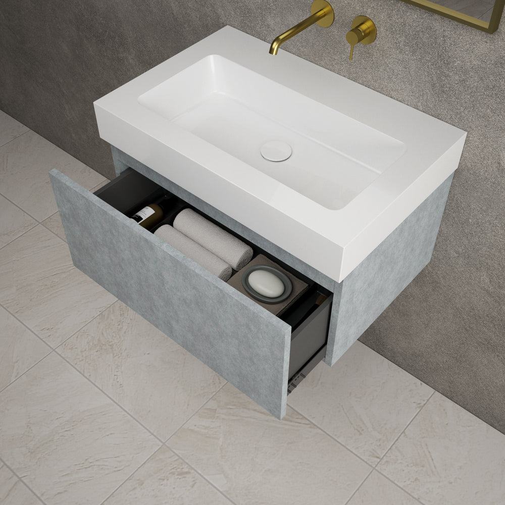 Raffinata One Drawer Vanity Unit  With Beyondstone BLOC Basin - Light Concrete 700mm