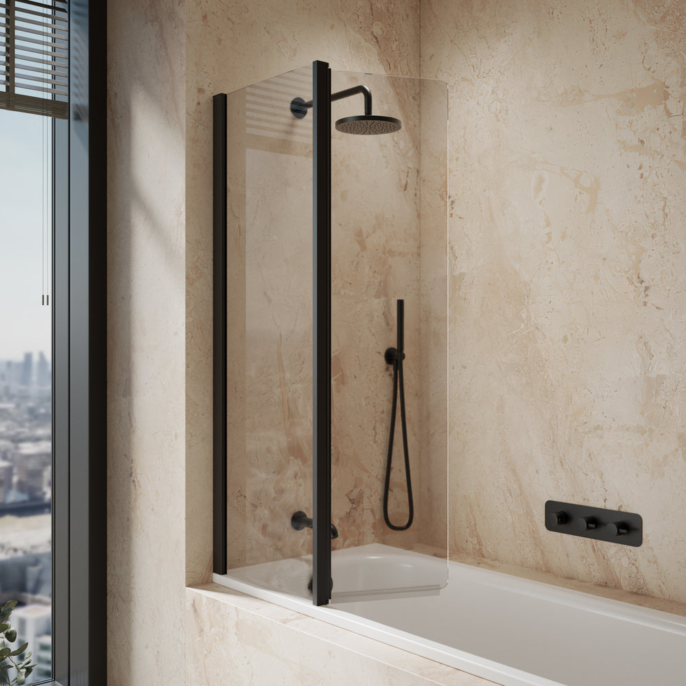 Roman Haven8 Inward Folding Bath Screen - 910mm - Matt Black