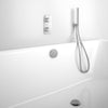 Wall Mounted Bath Mixer Tap Complete with Overflow Filler & Shower Kit - Brushed Steel