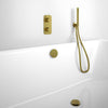 Wall Mounted Bath Mixer Tap Complete with Overflow Filler & Shower Kit - Brushed Brass