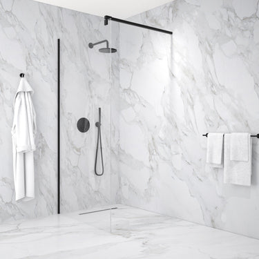 Wet Room Left Or Right Handed Glass Panel With 1.2m Stabilising Bar - Matt Black 1000mm