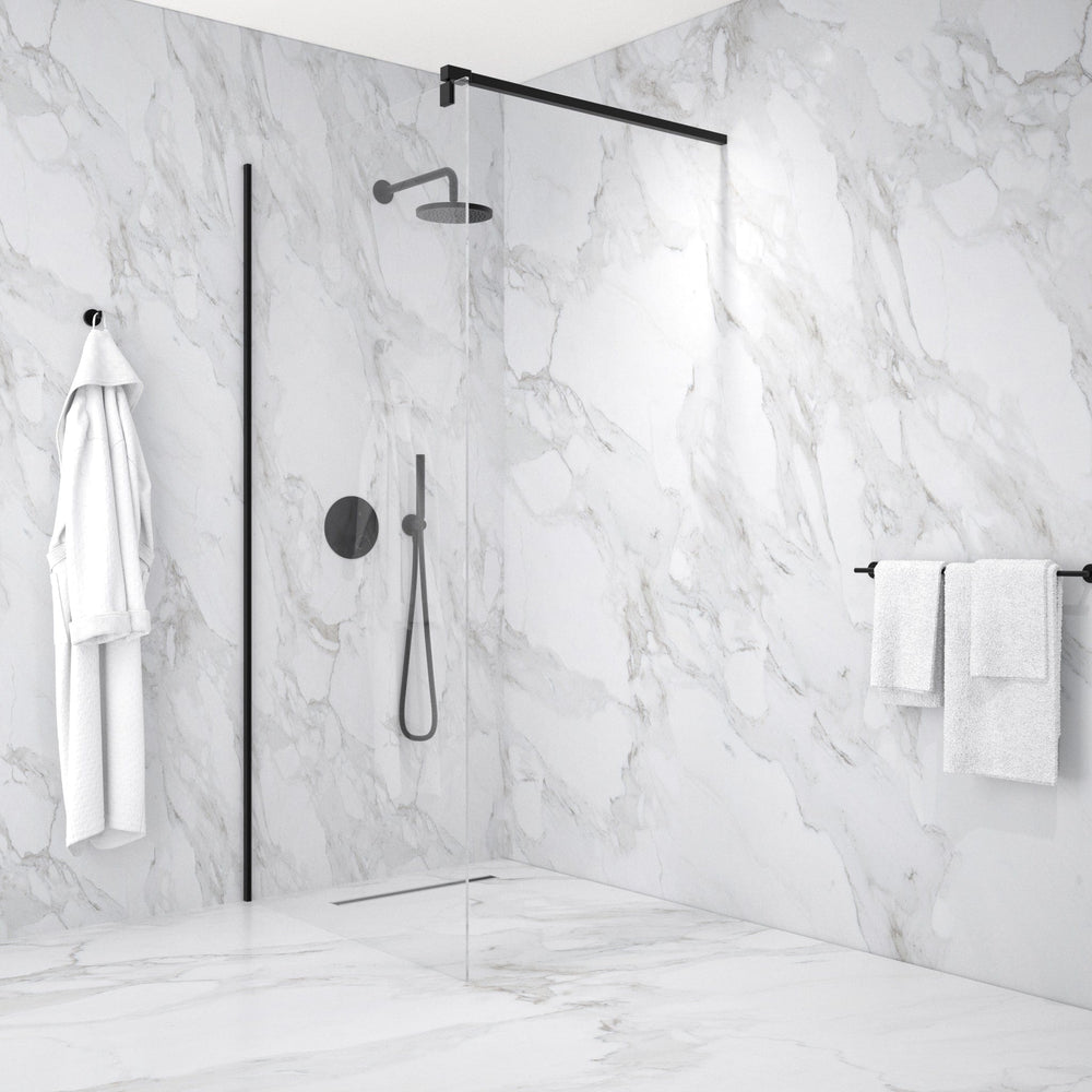 Wet Room Left Or Right Handed Glass Panel With 1.2m Stabilising Bar - Matt Black 1000mm