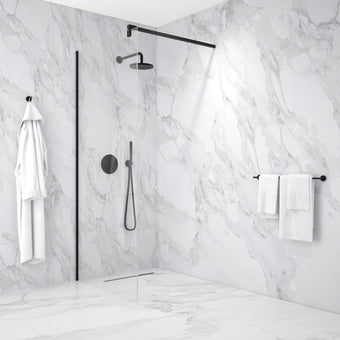 Wet Room Left Or Right Handed Glass Panel With 1.2m Stabilising Bar - Matt Black 900mm