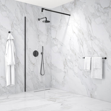 Wet Room Left Or Right Handed Glass Panel With 1.2m Stabilising Bar - Matt Black 900mm