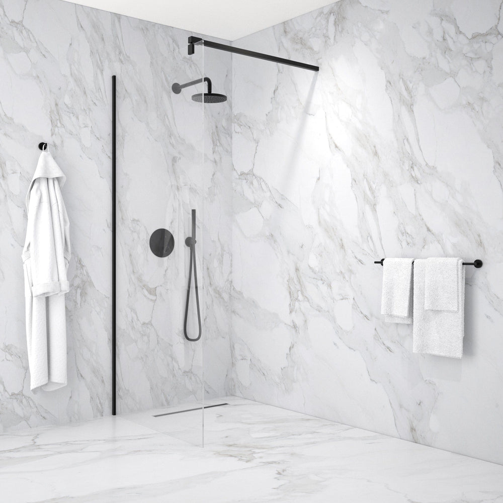 Wet Room Left Or Right Handed Glass Panel With 1.2m Stabilising Bar - Matt Black 900mm