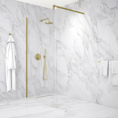 Wet Room Left Or Right Handed Glass Panel With 1.2m Stabilising Bar - Brushed Brass 1200mm