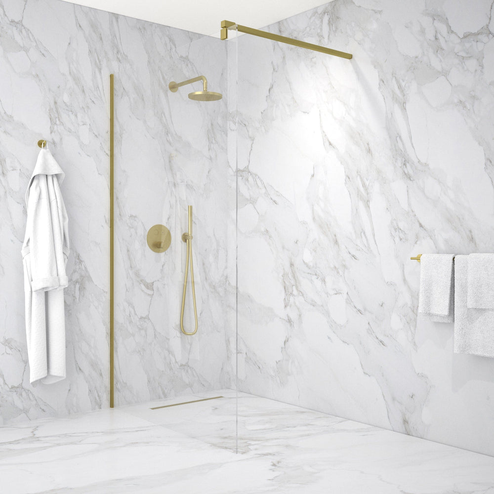Wet Room Left Or Right Handed Glass Panel With 1.2m Stabilising Bar - Brushed Brass 1200mm