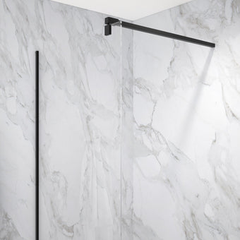 Wet Room Left Or Right Handed Glass Panel With 1.2m Stabilising Bar - Matt Black 900mm