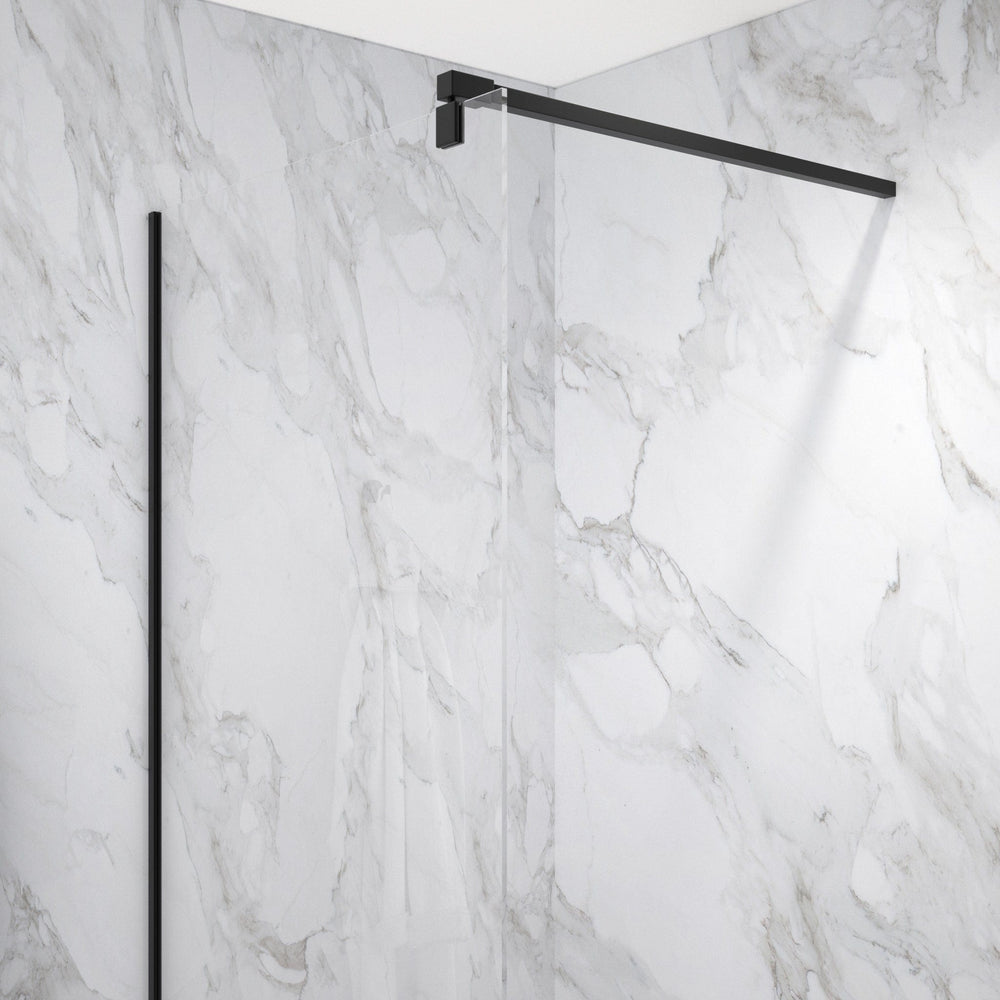 Wet Room Left Or Right Handed Glass Panel With 1.2m Stabilising Bar - Matt Black 900mm