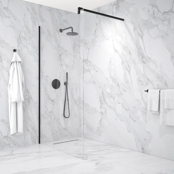 Wet Room Left Or Right Handed Glass Panel With 1.2m Stabilising Bar - Matt Black 1200mm