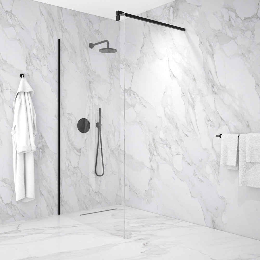 Wet Room Left Or Right Handed Glass Panel With 1.2m Stabilising Bar - Matt Black 1200mm