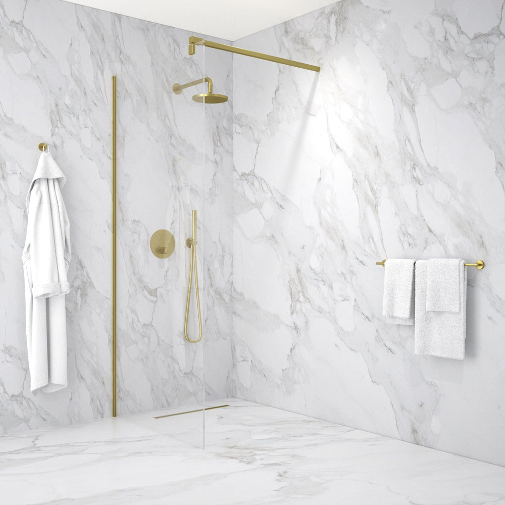 Wet Room Left Or Right Handed Glass Panel With 1.2m Stabilising Bar - Brushed Brass 900mm