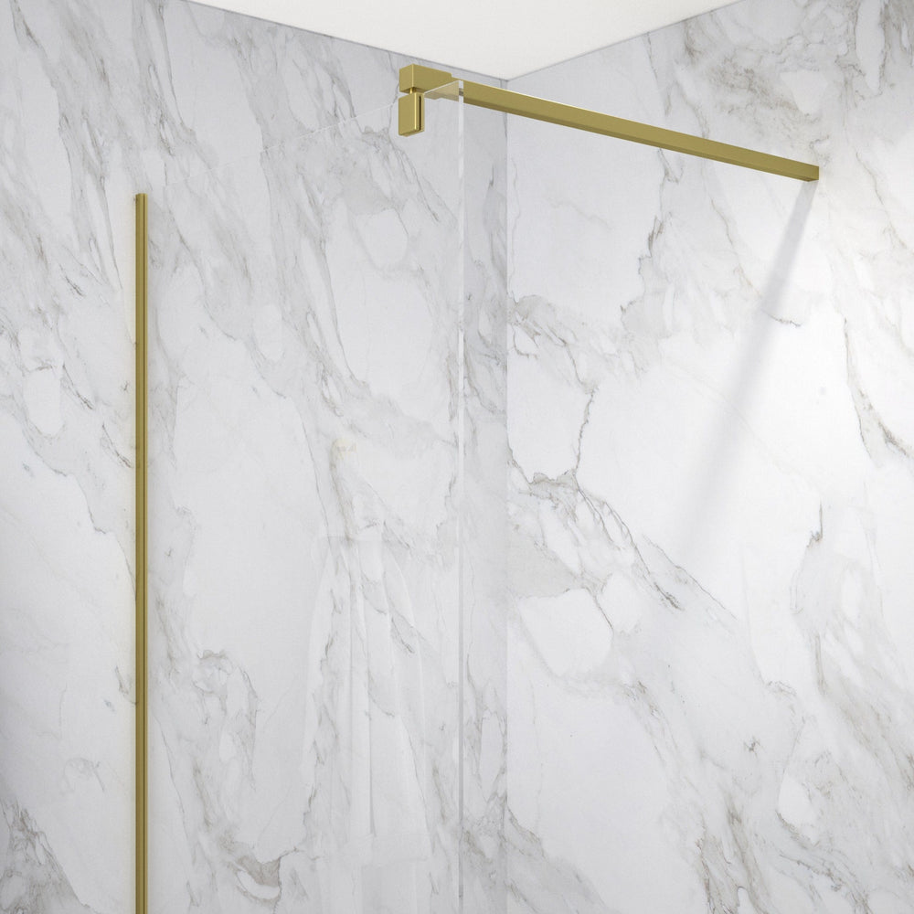 Wet Room Left Or Right Handed Glass Panel With 1.2m Stabilising Bar - Brushed Brass 900mm