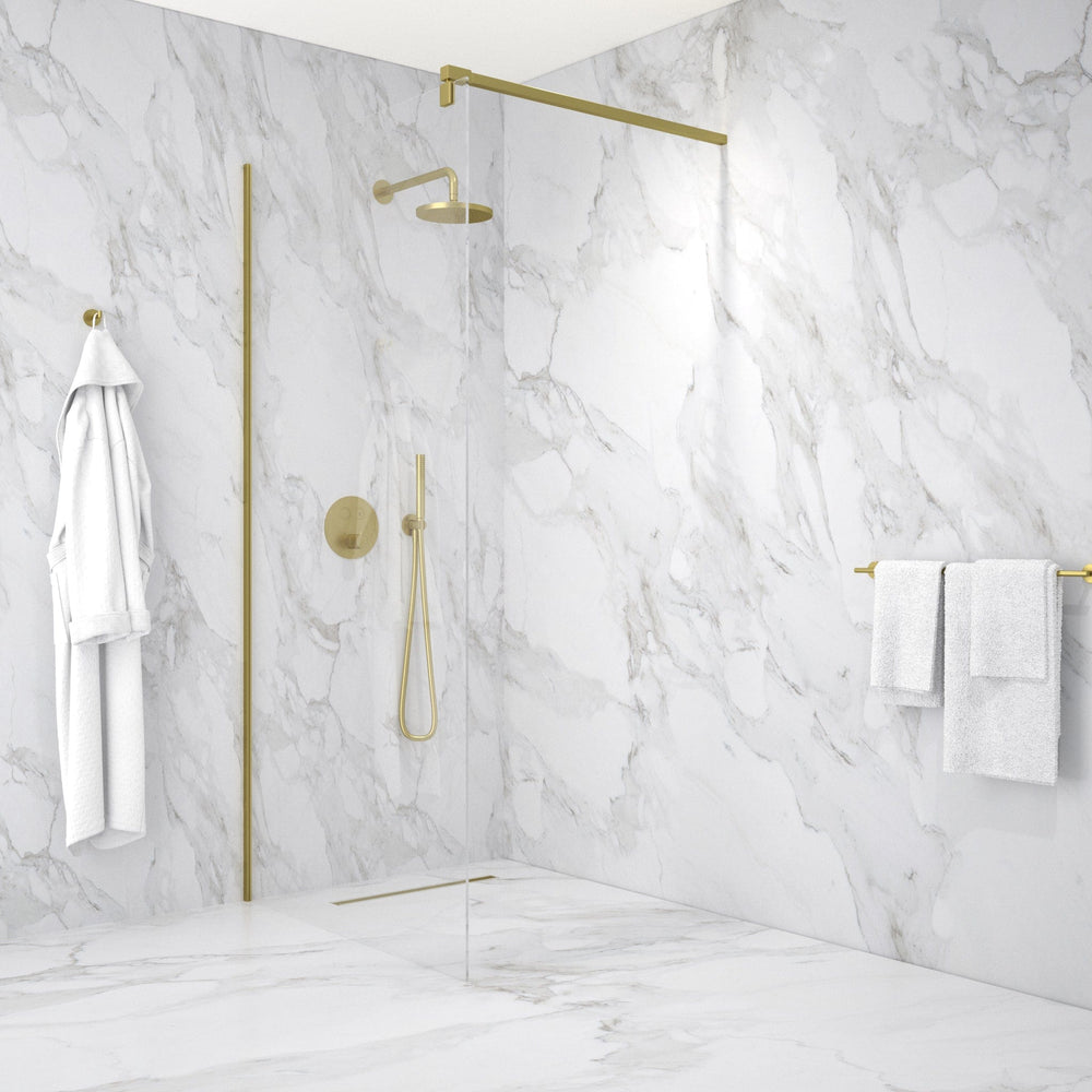 Wet Room Left Or Right Handed Glass Panel With 1.2m Stabilising Bar - Brushed Brass 1000mm