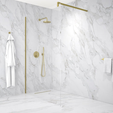 Wet Room Left Or Right Handed Glass Panel With 1.2m Stabilising Bar - Brushed Brass 1400mm